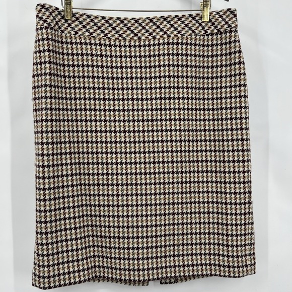 Talbots Houndstooth Women's 16 Brown Wool Blend Pencil Skirt Old Money Heritage - Picture 1 of 6